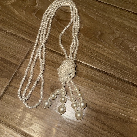 VINTAGE FAUX PEARL TASSEL LONG DOUBLE NECKLACE - Picture 9 of 15